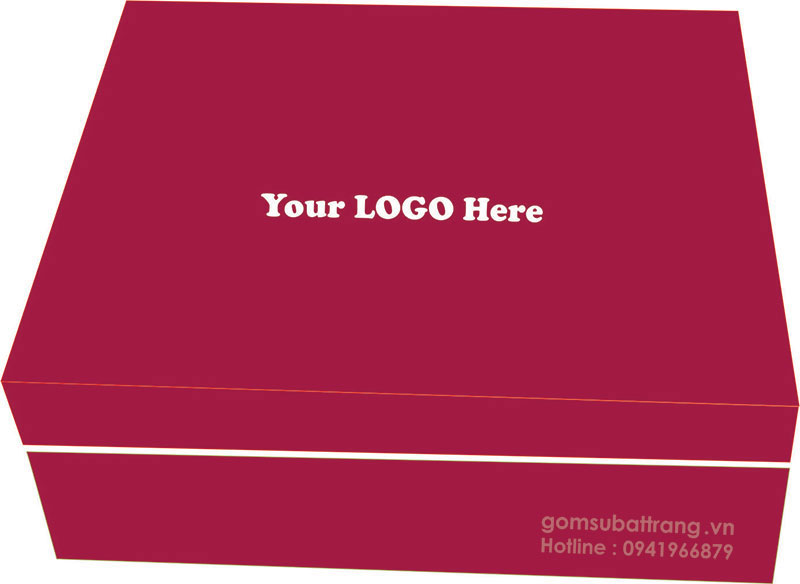 Ấm chén Bát Tràng tphcm in chữ với hộp đựng quà được thiết kế sang trọng, in logo trên lắp hộp cao cấp