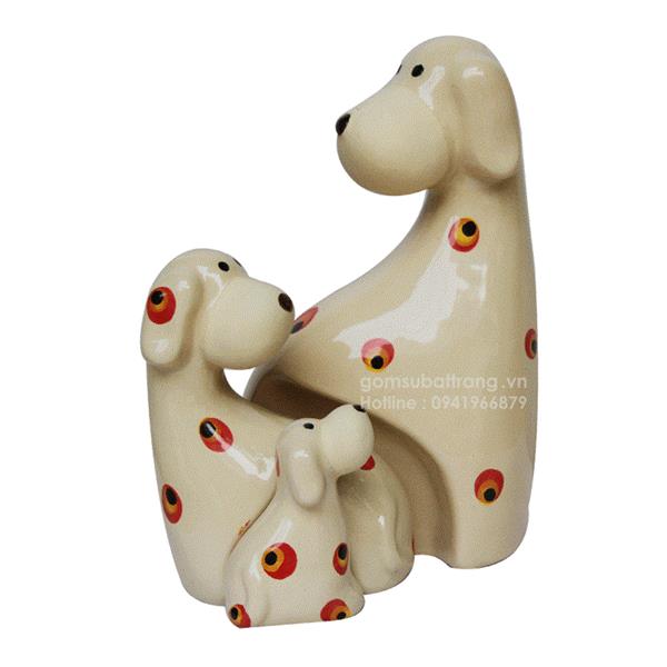 Bộ tượng ba chú chó bằng gốm sứ ngộ nghĩnh số 1