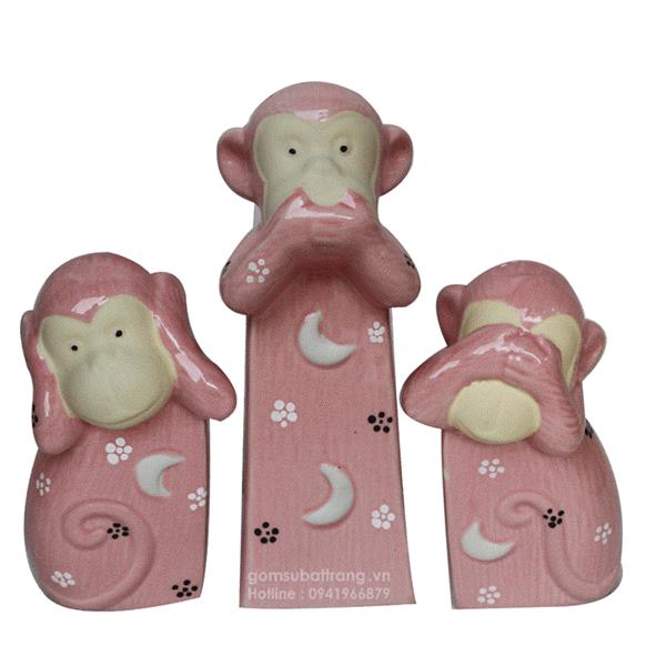 Bộ tượng ba chú khỉ bằng gốm sứ ngộ nghĩnh số 2