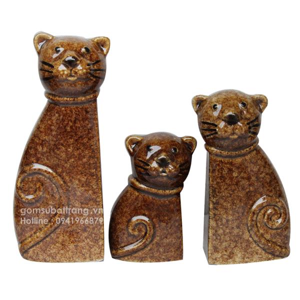 Bộ tượng ba chú mèo bằng gốm sứ ngộ nghĩnh số 1