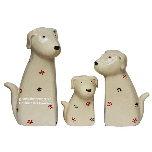 Bộ tượng gia đình chó bằng gốm sứ ngộ nghĩnh số 3