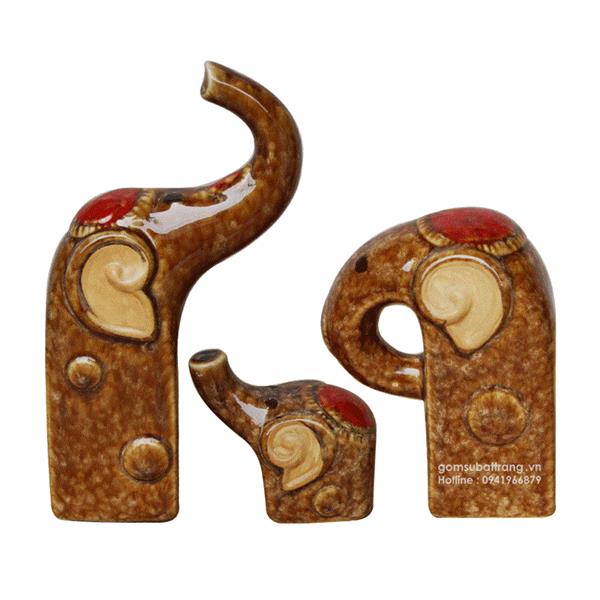 Bộ tượng gia đình voi bằng gốm sứ ngộ nghĩnh số 1