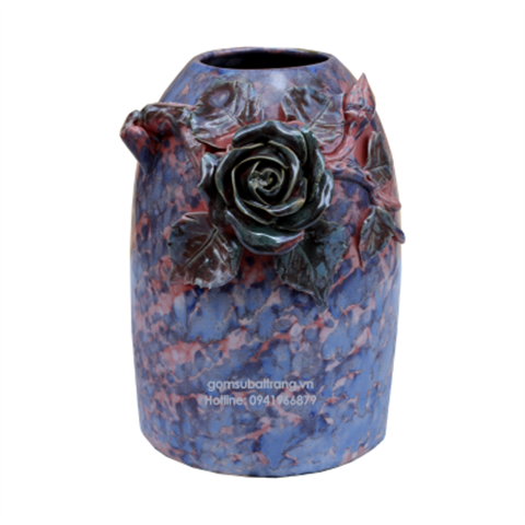 Lọ hoa gốm Bát Tràng đẹp đắp nổi hoa hồng 3D